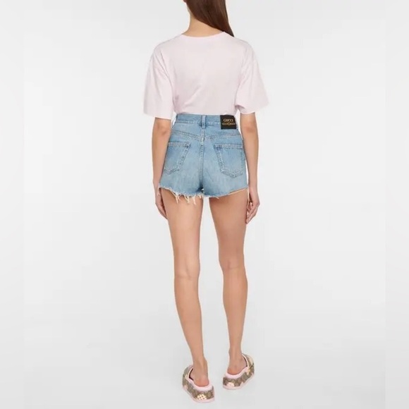 GUCCI Les Pommes High-Rise Denim Shorts - Blue - Picture 4 of 6